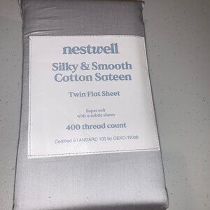 Nestwell Silky & Smooth Cotton Sateen Twin Flat Sheet NEW 400 TC Gray Dorm Room